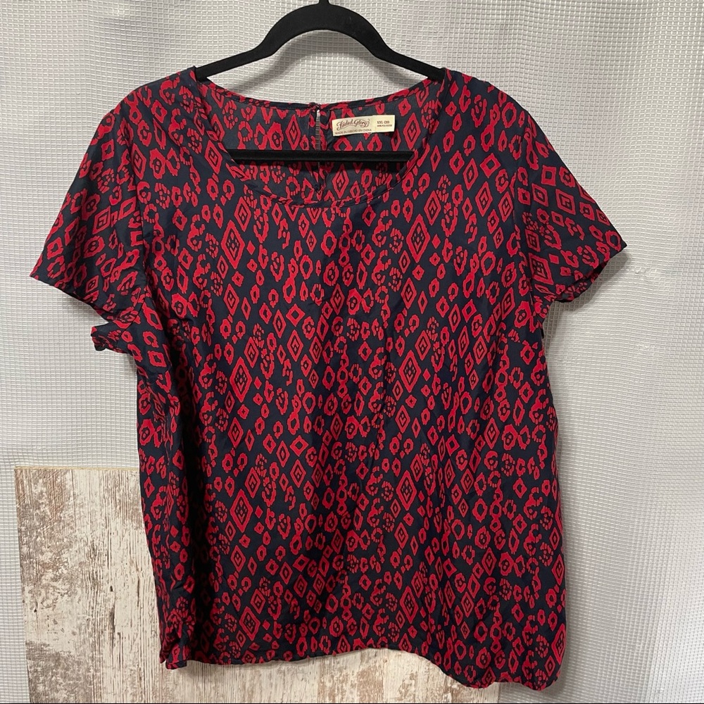 Faded Glory Red & Black Cap Sleeved Top Size XXL